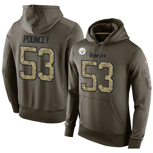 NFL Men's Nike Pittsburgh Steelers #53 Maurkice Pouncey Stitched Green Olive Salute To Service KO Performance Hoodie